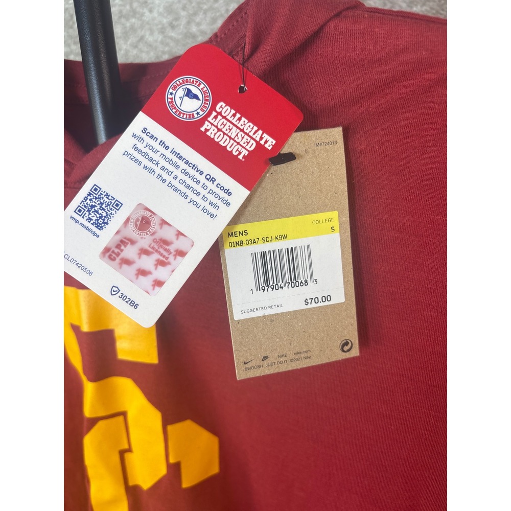Nike Men's USC Trojans NCAA Hooded Long Sleeve T-Shirt Cardinal Red Small - Picture 2 of 4